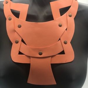 Coral Vegan Leather Gladiator Statement Necklace